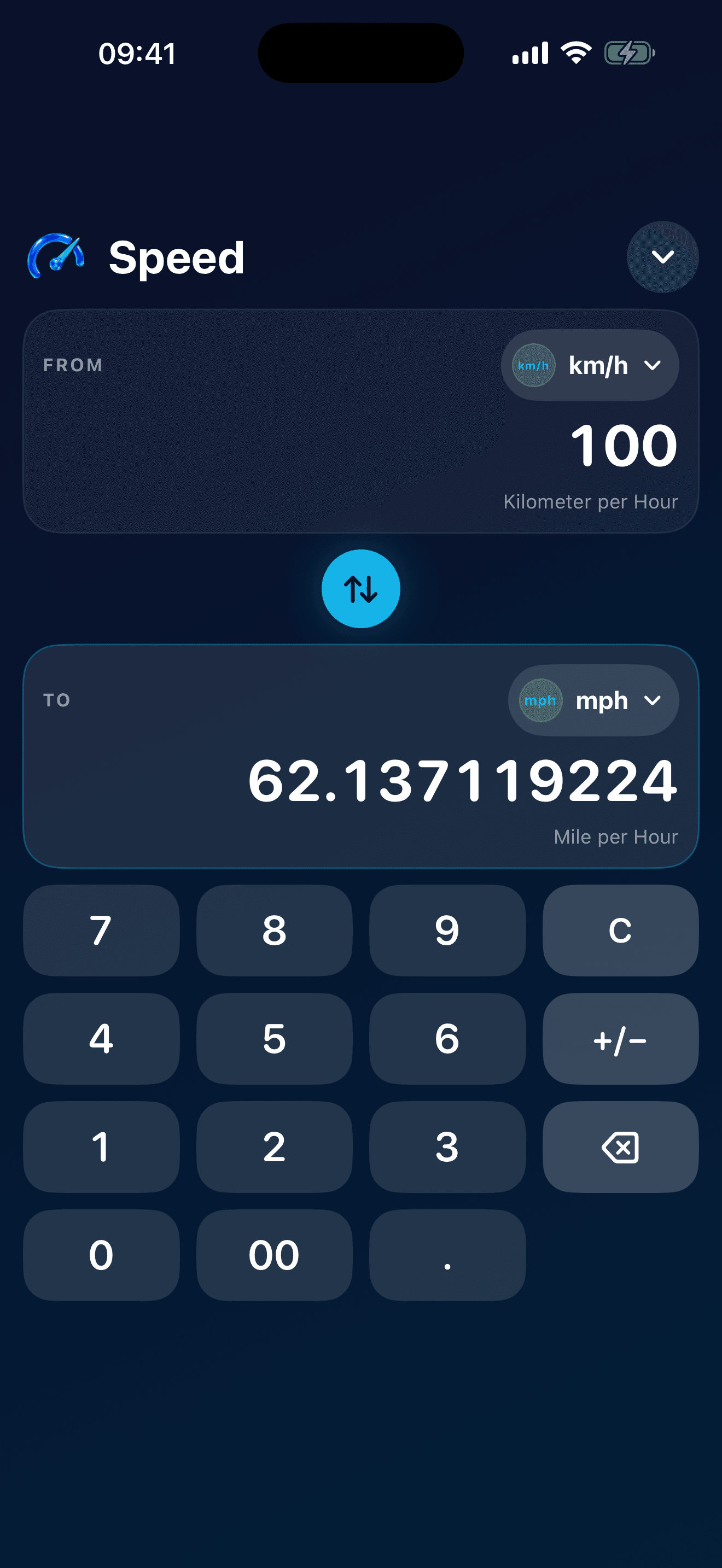 Convertizo converting 100 kilometres per hour to miles per hour