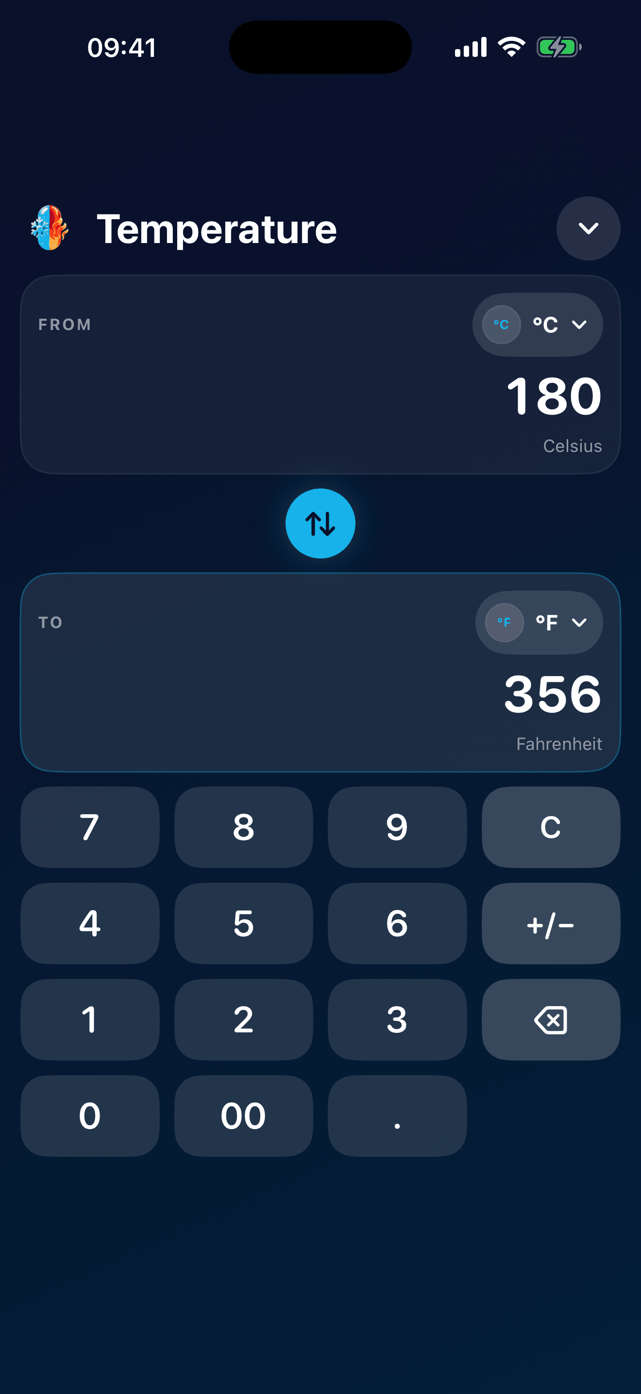 Convertizo converting Celsius to Fahrenheit